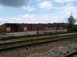 This may be the site of a movie studio.  I thought the pink doors were odd.  I guess they were once red and had faded to pink. 